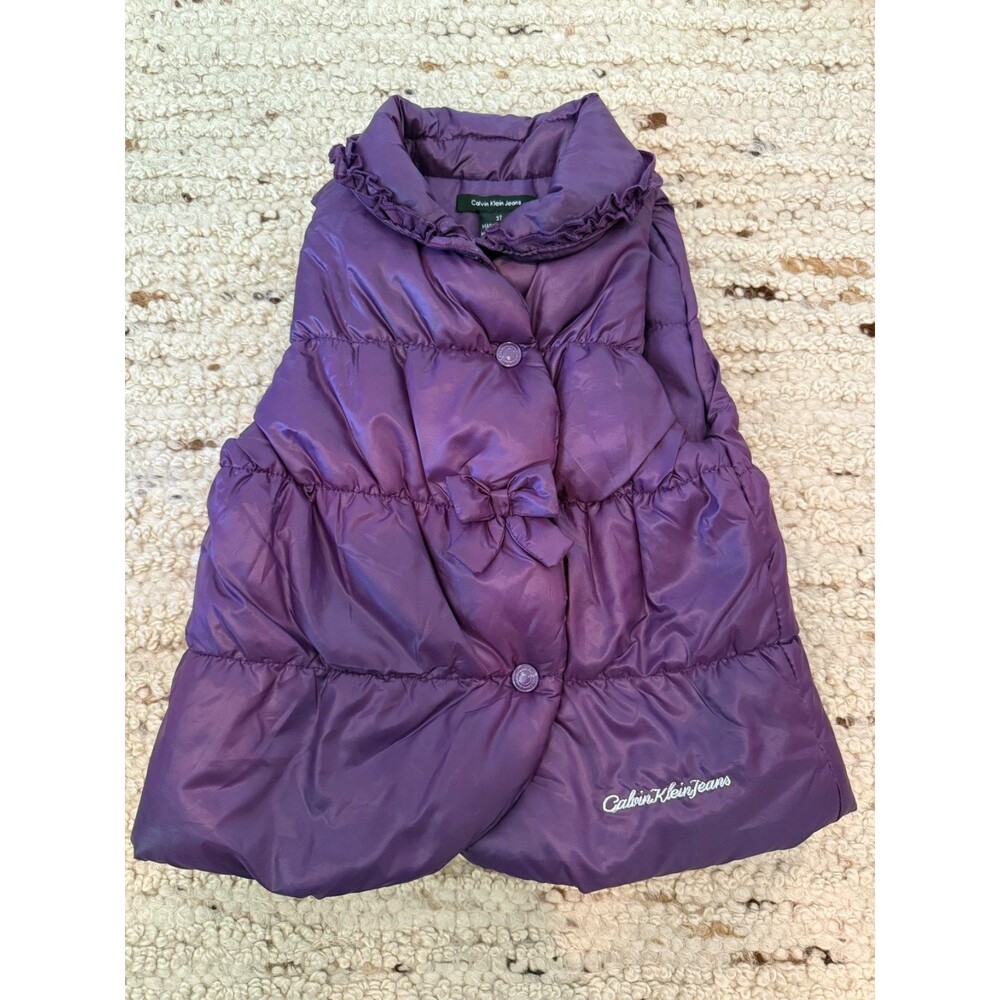 Calvin Klein Jeans Baby Girls Purple Puffer Coat Vest Size 3T Snap Front